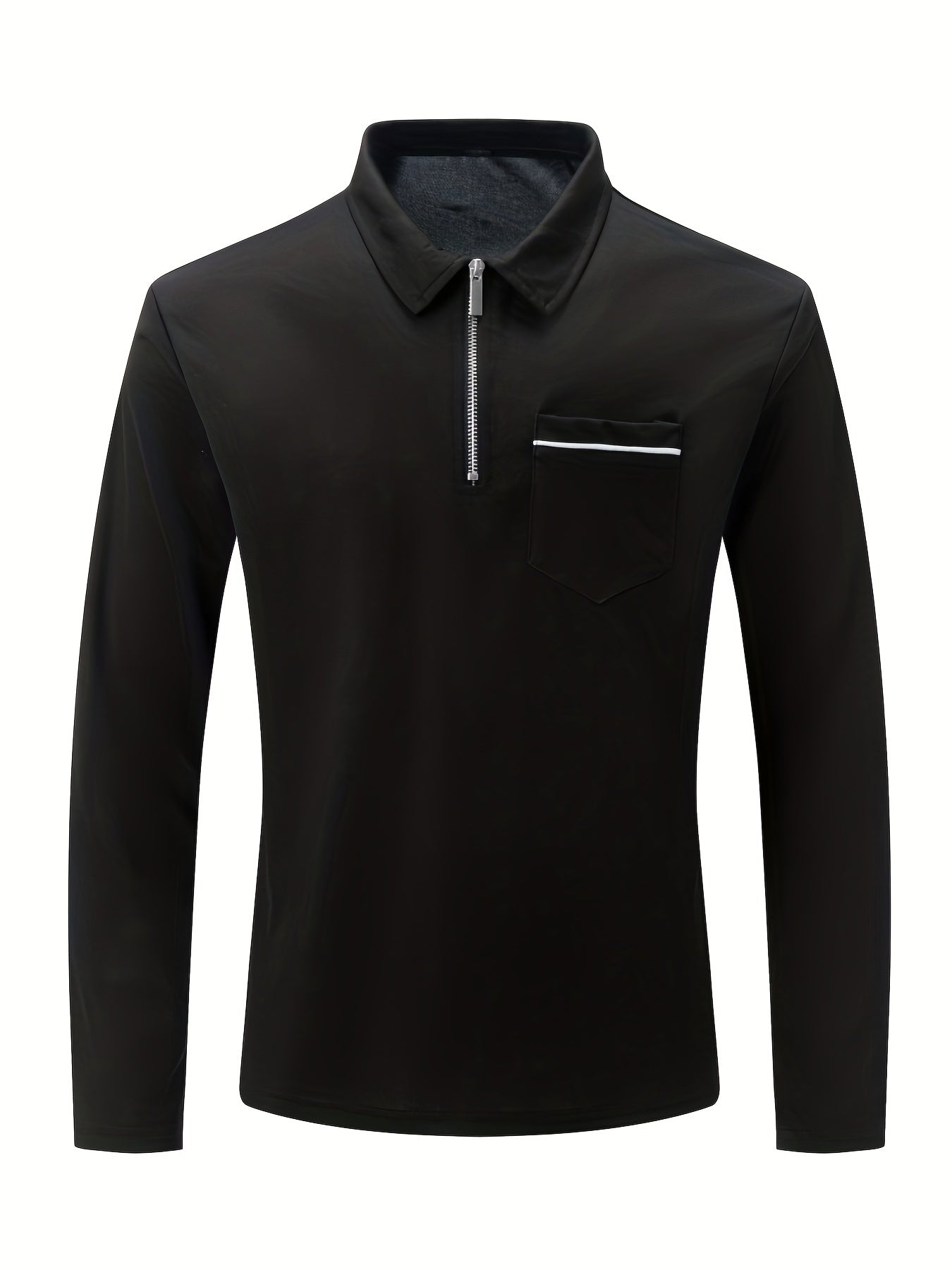 Men's Casual Long Sleeve Zipper Lapel Shirt with Chest Pocket, Spring/Fall Outdoor Wear