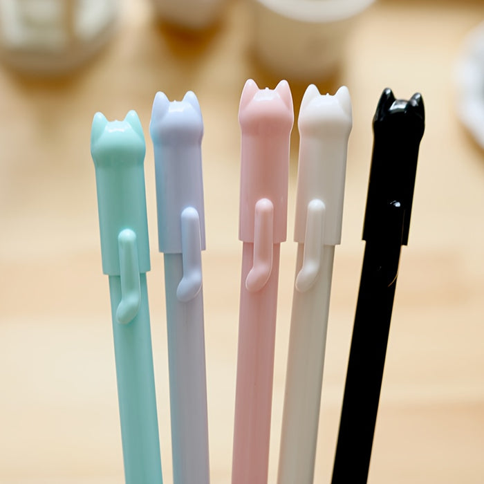 6pcs 6 Pcs Cartoon Cute Wagging Tail Cat Gel Pens, Black Water Pen for Students, Signature Pens