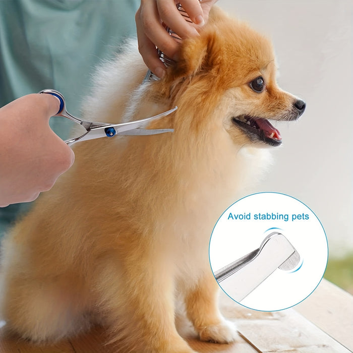 Pet Grooming Scissors Set With Safety Round Tip, Dog Cat Grooming Scissors, Stainless Steel Dog Cat Grooming Shears (Curved Scissor)
