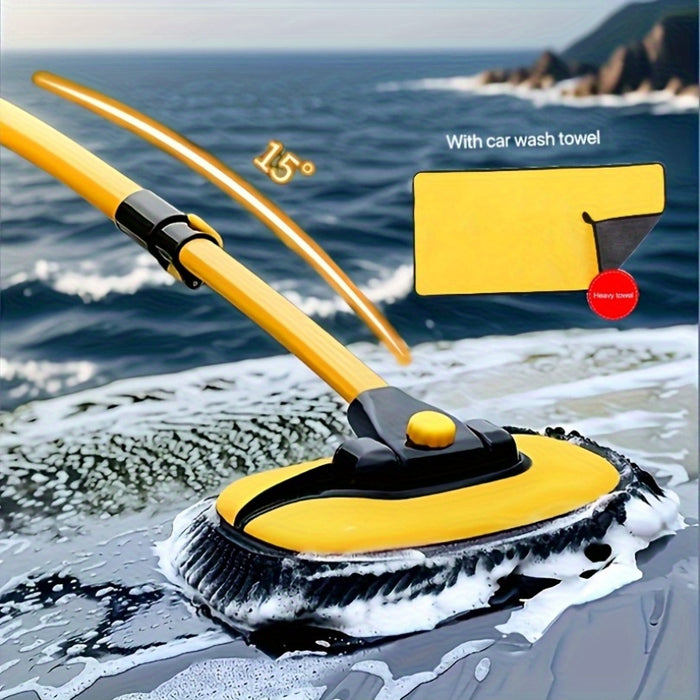15° Curved Car Wash Brush with a Long Handle, 43-Inch Extension Pole, Includes Cleaning Cloth, Ultra-Fine Microfiber Cleaning Mop for Trucks, Cars, Suvs, And Boats, 2-In-1 Car Wash And Dusting Tool That Won'T Damage Paint Or