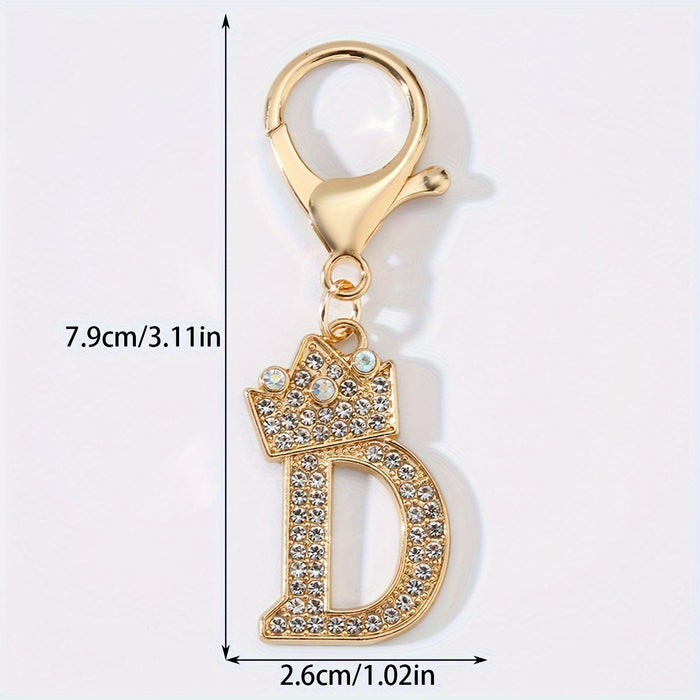 1pc Fashion Zinc Alloy Artificial Diamond Crown 26 English Letters Key Chain For Men, Bag Pendant To Friends
