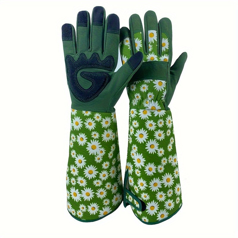 1 Pair Ambidextrous Thorn Proof Gardening Gloves, Polyester Material, Lead & Latex Free, Touch Screen Compatible, Breathable with Reinforced Fingertips & Extended Sleeves for Rose Pruning & Outdoor Work