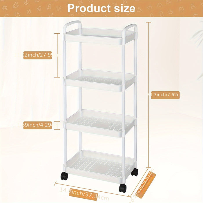 2-Tier Rolling Diaper Caddy Organizer Cart - White Plastic Storage with Wheels for Youngsters Essentials, Cleaning Supplies, and Household Items