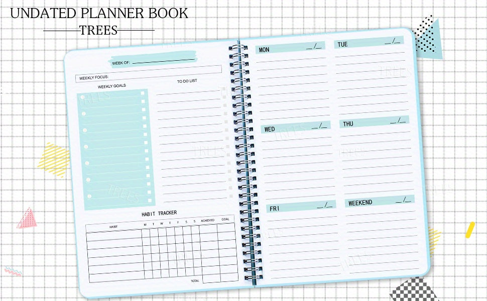 1pc TREES A5 Spiral Undated Planner, 52 Sheets, Daily Weekly Agenda Notebook, PVC Cover, Office School Stationery, Goal Setting & Planning, 8.3x5.5 Inches