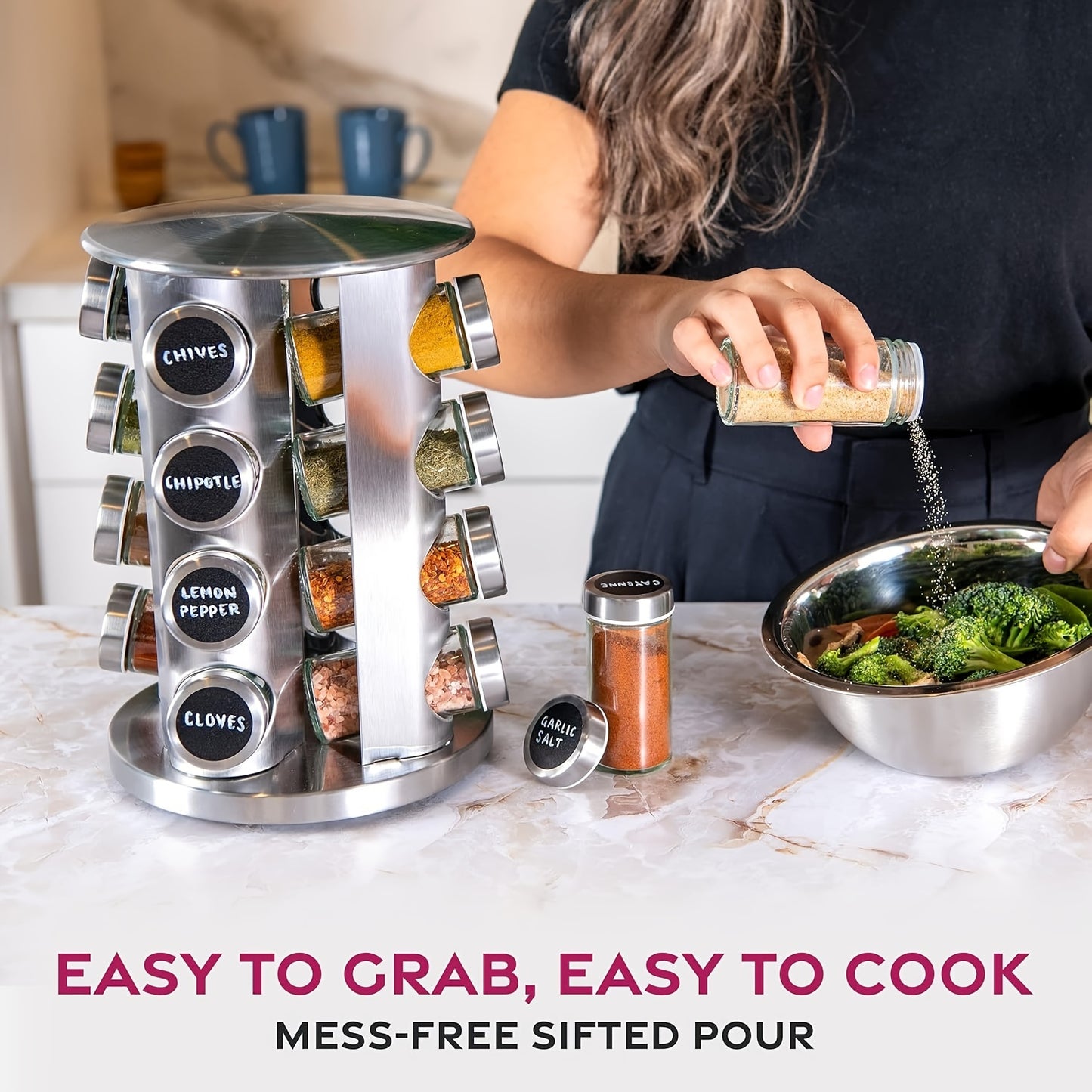 16pcs Stainless Steel Spice Rack Set with 360° Rotating Carousel - Durable, Rust-Proof & Moisture-Resistant Kitchen Organizer for Seasonings and Condiments