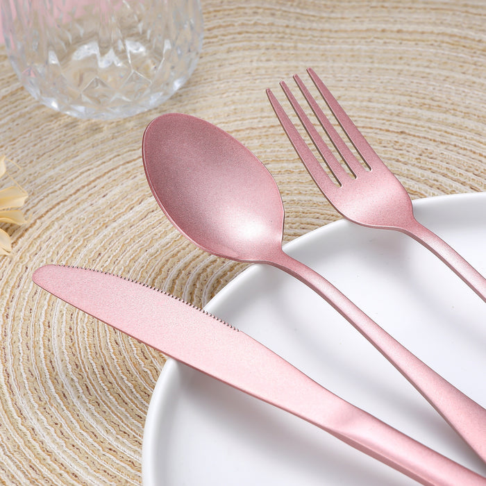 Stainless Steel Travel Utensils Set, Reusable To Go Flatware with Geometric Pattern, Polished Finish, Waterproof Carrying Case, Portable Cutlery for Lunch Box, Camping, School, Picnic