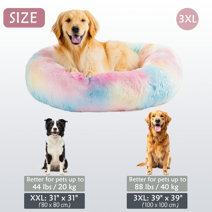 Calming Dog & Cat Bed, Donut Cuddler Warming Cozy Soft Round Bed, Fluffy Faux Fur Plush Cushion Bed For Small Medium And Large Dogs And Cats (16"/20"/24"/28"/31"/39") Christmas Gift