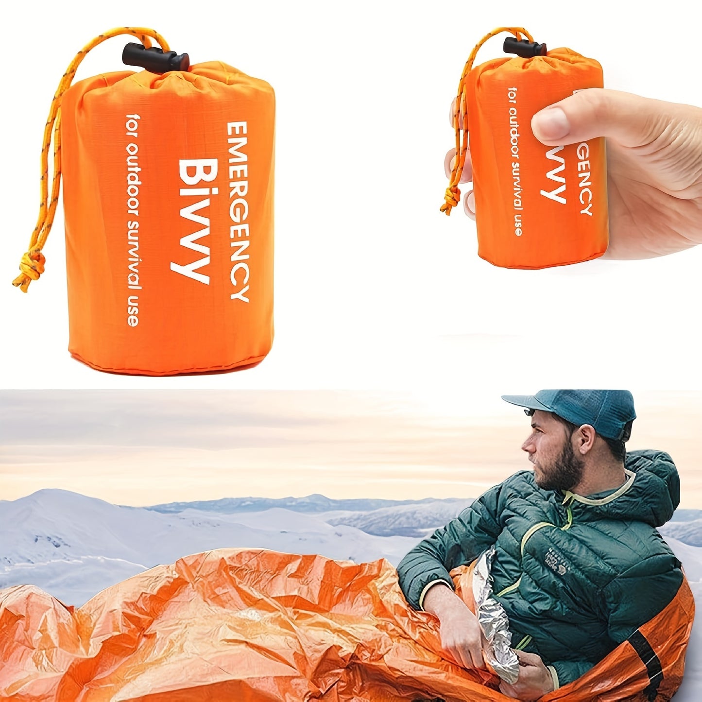 Lightweight & Portable Orange Emergency Sleeping Bag - Reusable, PE Material Survival Blanket with Drawstring Closure, Ideal for Camping, Hiking & Outdoor Rescue, 35.8x83.8 Inches, Camping Blanket