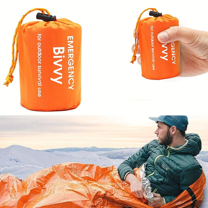 Lightweight & Portable Orange Emergency Sleeping Bag - Reusable, PE Material Survival Blanket with Drawstring Closure, Ideal for Camping, Hiking & Outdoor Rescue, 35.8x83.8 Inches, Camping Blanket
