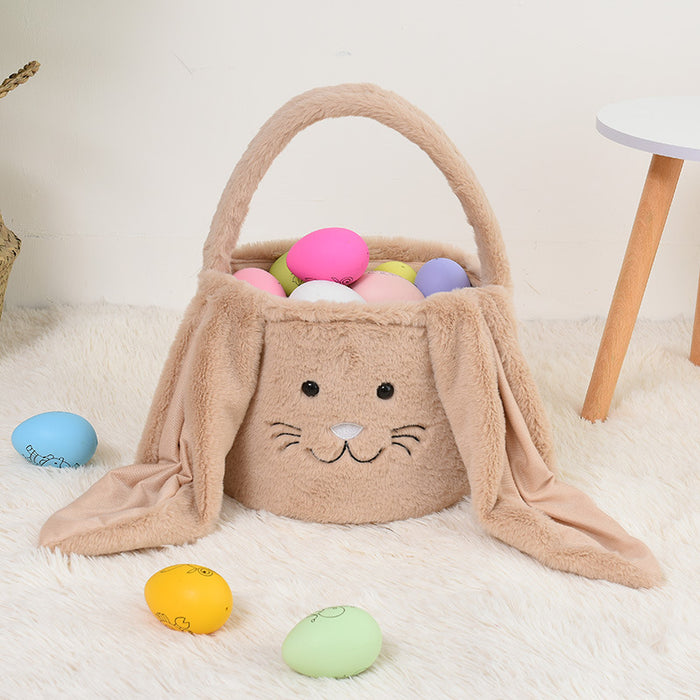 1pc/4pcs New Easter Decorative Hand Basket Long Eared Rabbit Plush Basket Handheld Candy Gift Bag Easter Egg Bag Storage Basket, Shelf Baskets