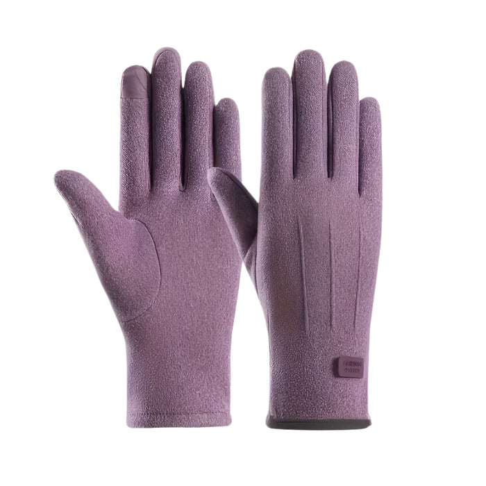 1 Pair of Thermal Fleece-Lined Polyester Gloves for Women, Touchscreen Compatible, Elastic Warm Outdoor Driving and Cycling Gloves
