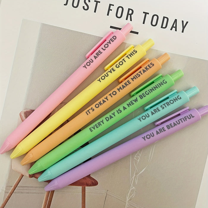 6-pack Inspirational Quote Rollerball Pens - 6-Pack, Medium Point, Black Ink, Rubber Grip, Ambidextrous, Pocket Clip for Journaling and Writing