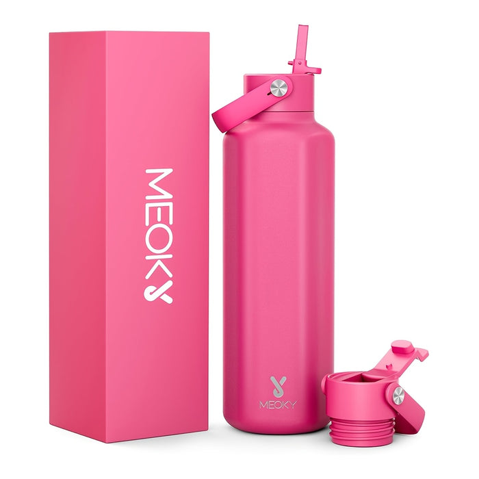 Meoky 24oz Hexagonal Insulated Stainless Steel Water Bottle - Leakproof, BPA-Free, Keeps Drinks Cold for 24 Hours, with Lid & Spout, Portable with Handle - Ideal for Sports, Fitness, Hiking, Driving - Great Thanksgiving & Chr