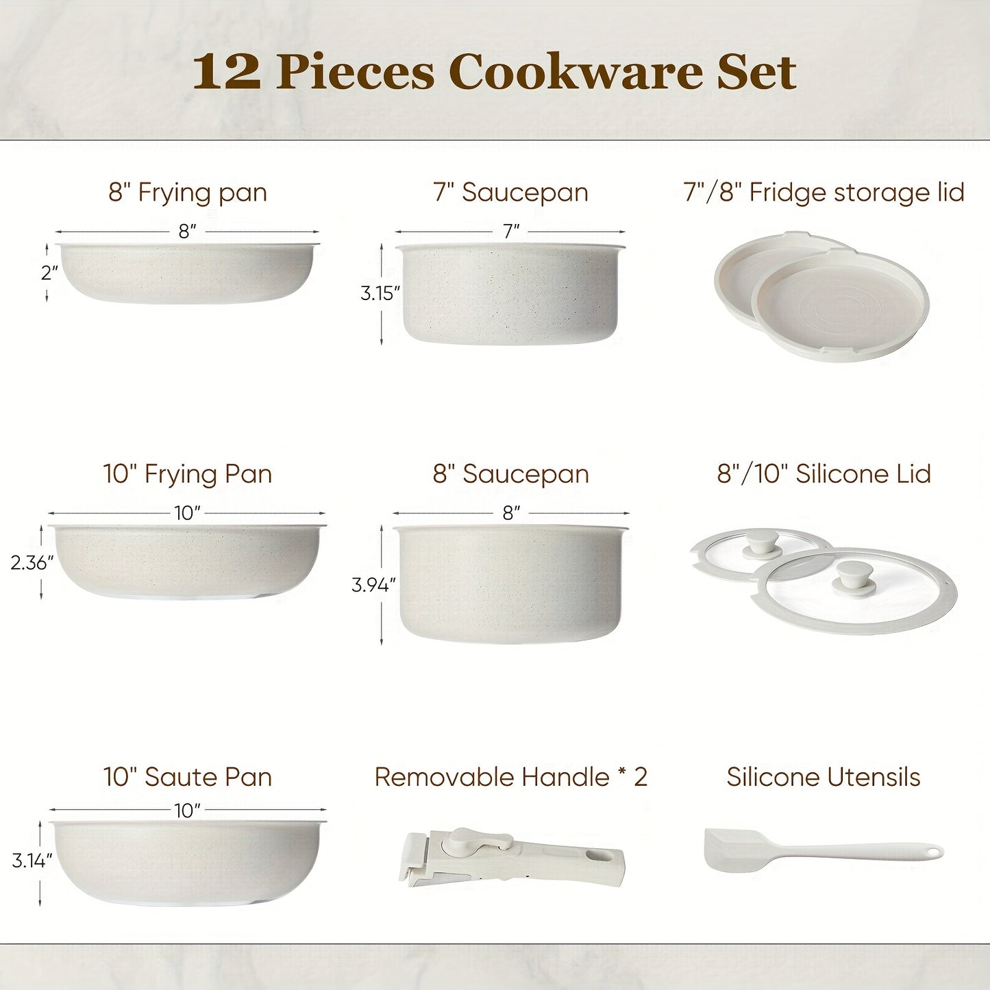 12 Pcs Nonstick Pots and Pans Set with Detachable Handle