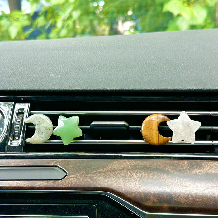 1pc Natural Quartz Crystal Car Vent Clip, Star Moon Heart Shape, Non-Electric Auto Air Vent Decoration, Ideal for Christmas Halloween Graduation Juneteenth Gifts