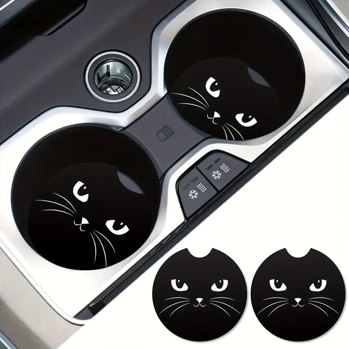 2pcs 2-Pack Cat Car Cup Holder Coasters with Finger Notch, Easy Removal, Car Interior Accessories for Drinks and Cups