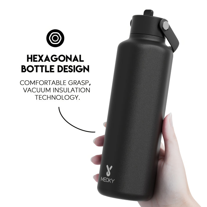 Meoky 24oz Hexagonal Insulated Stainless Steel Water Bottle - Leakproof, BPA-Free, Keeps Drinks Cold for 24 Hours, with Lid & Spout, Portable with Handle - Ideal for Sports, Fitness, Hiking, Driving - Great Thanksgiving & Chr