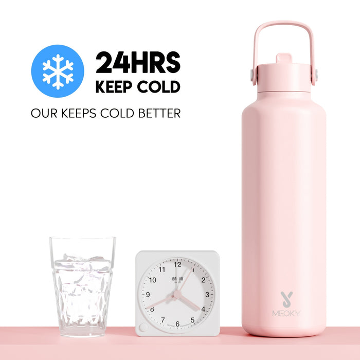 Meoky 24oz Hexagonal Insulated Stainless Steel Water Bottle - Leakproof, BPA-Free, Keeps Drinks Cold for 24 Hours, with Lid & Spout, Portable with Handle - Ideal for Sports, Fitness, Hiking, Driving - Great Thanksgiving & Chr