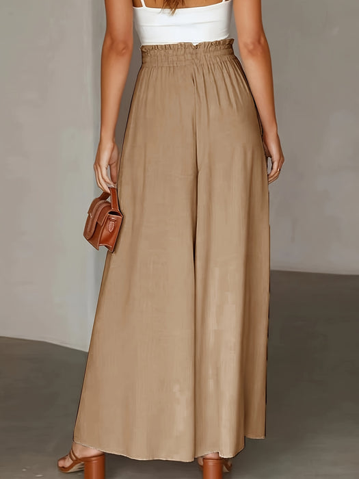 Women's Elastic Waist Wide Leg Tie-Front Pants, Casual Loose Linen Pants for Spring & Summer