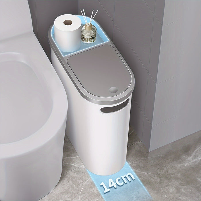 2/1pc Bathroom Trash Can, Compact And Durable Plastic Wastebasket With Built-in Handles, Easy To Clean, Rustproof, Space-Saving Design, Ideal For Small Spaces In Bathroom, Laundry, And Home Office