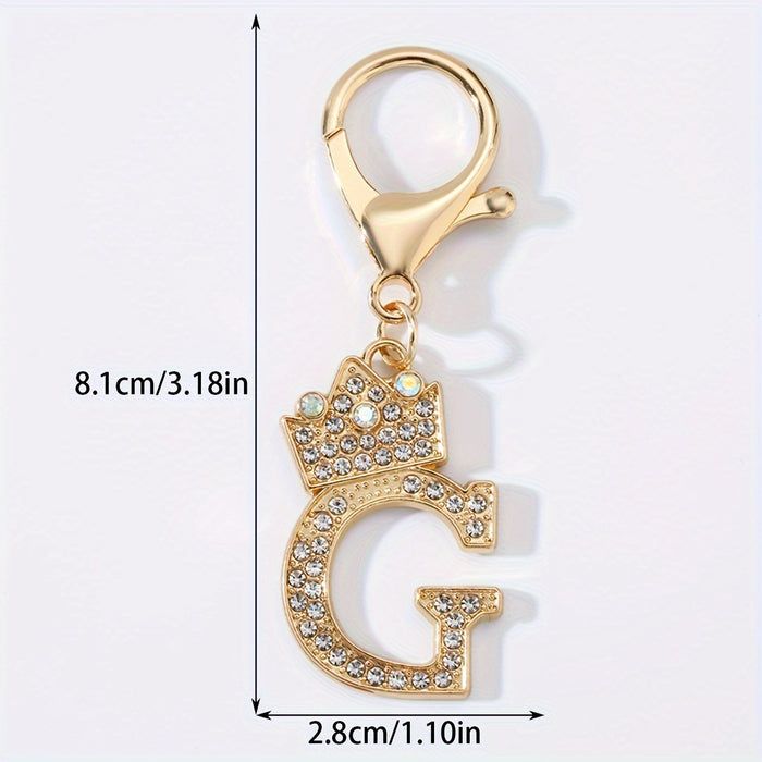 1pc Fashion Zinc Alloy Artificial Diamond Crown 26 English Letters Key Chain For Men, Bag Pendant To Friends