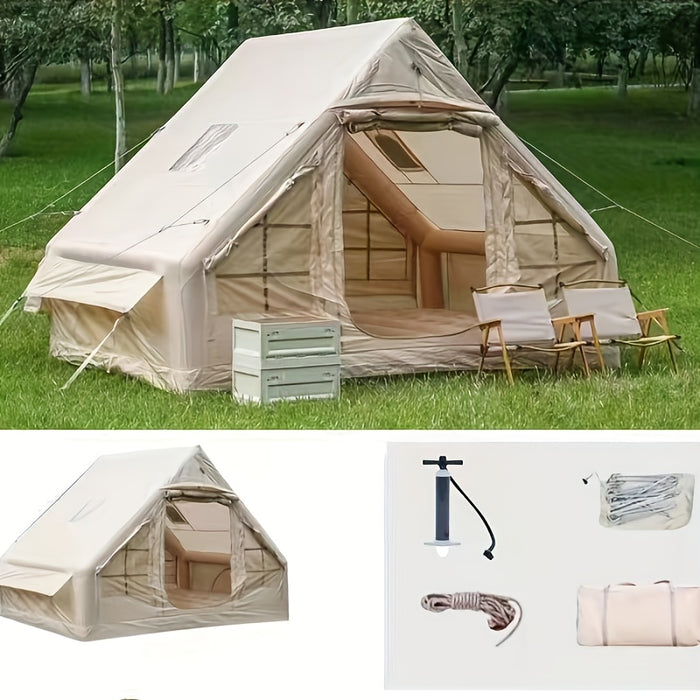 6-Person Inflatable Camping Tent - Easy Setup, All-Season Waterproof & Windproof Shelter, Portable Air Tent for Hiking, Fishing & Outdoor Adventures, Light Yellow Oxford Fabric, TPU Support Poles, Zipper Closure, Outdoor Camp