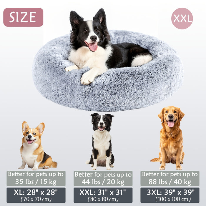 Calming Dog & Cat Bed, Donut Cuddler Warming Cozy Soft Round Bed, Fluffy Faux Fur Plush Cushion Bed For Small Medium And Large Dogs And Cats (16"/20"/24"/28"/31"/39") Christmas Gift
