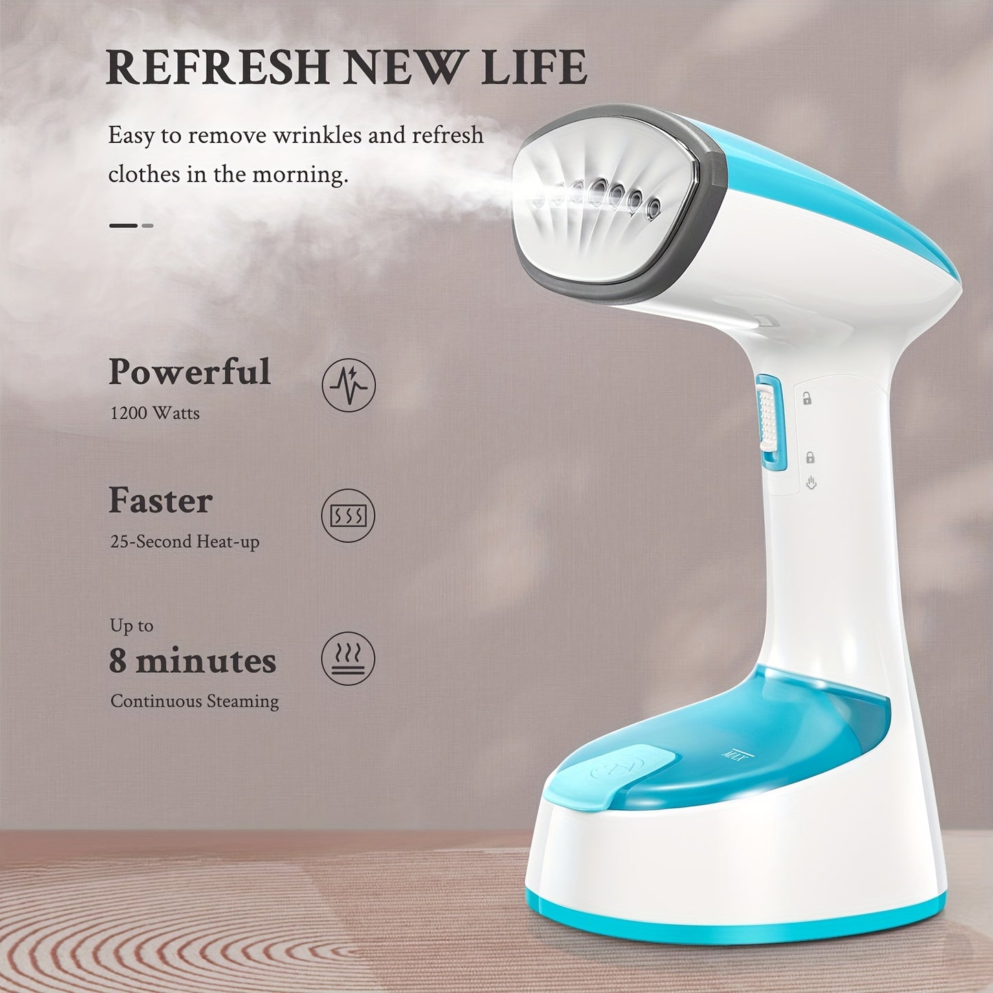 Folding Handheld Clothes Steamer, 20g/ min Strong Steam Output, 25-Sec Fast Heat-up, Garment Wrinkle Remover for Home, Office & Travel, Aqua, By Yabano