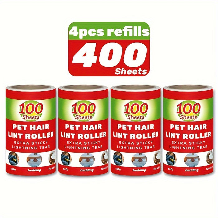 Value Pack of 100/300/400/600 Sheets of Pet Hair Removal Rollers, Including Refillable Sticky Rollers, Designed for Removing Pet Fur. Portable Lint Removers Suitable for Furniture, Carpets, Clothing, And Christmas Party Suppl