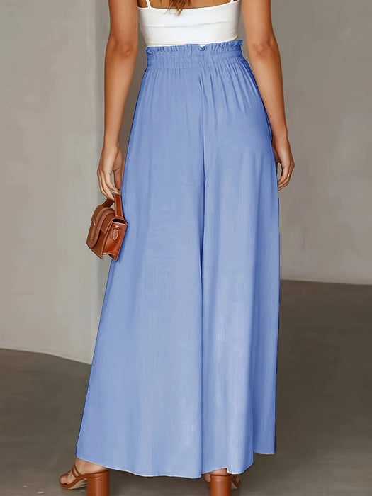 Women's Elastic Waist Wide Leg Tie-Front Pants, Casual Loose Linen Pants for Spring & Summer