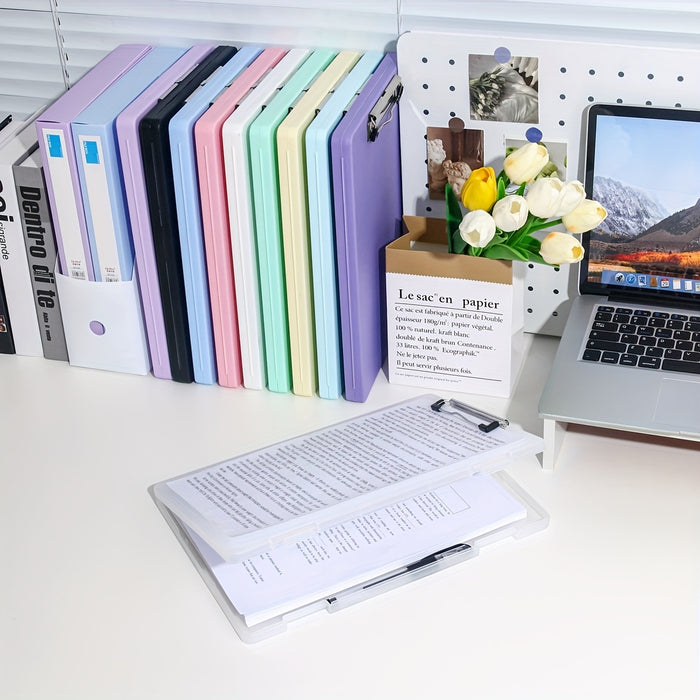 A4 File Folder Storage Box with Clip, Large Capacity for Student Test Papers, Subject Classification, Multi-functional for Music and Information Books