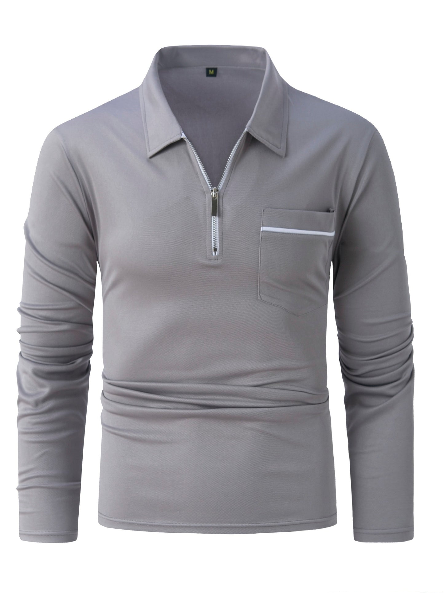 Men's Casual Long Sleeve Zipper Lapel Shirt with Chest Pocket, Spring/Fall Outdoor Wear