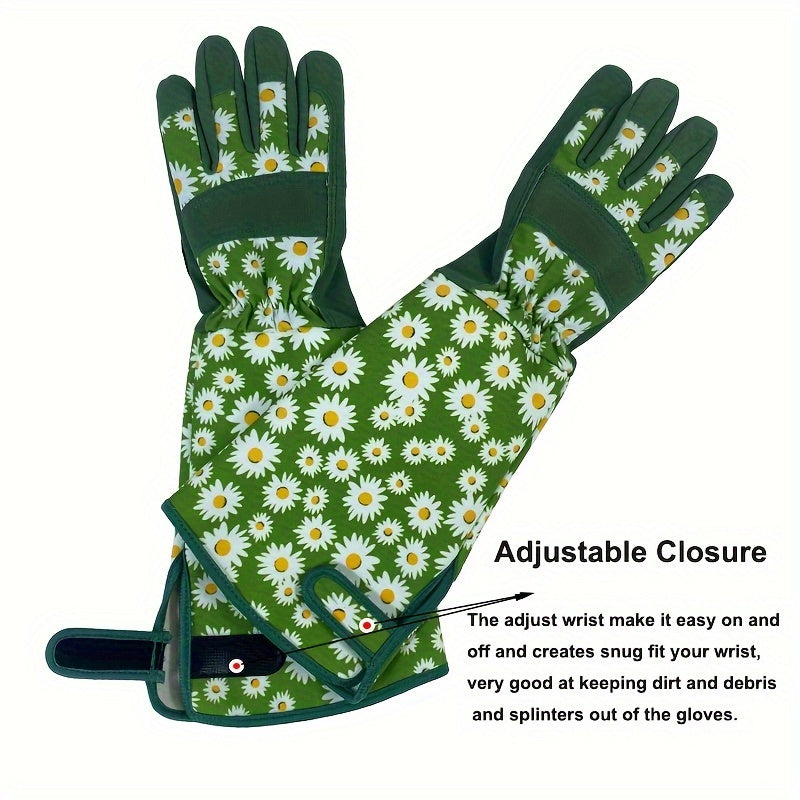 1 Pair Ambidextrous Thorn Proof Gardening Gloves, Polyester Material, Lead & Latex Free, Touch Screen Compatible, Breathable with Reinforced Fingertips & Extended Sleeves for Rose Pruning & Outdoor Work