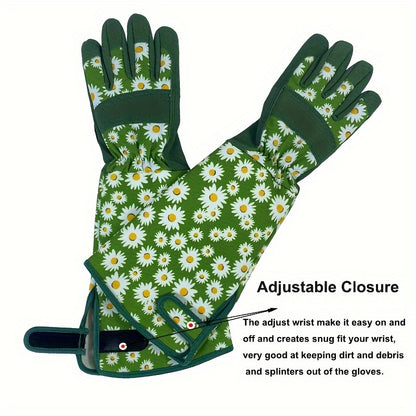 1 Pair Ambidextrous Thorn Proof Gardening Gloves, Polyester Material, Lead & Latex Free, Touch Screen Compatible, Breathable with Reinforced Fingertips & Extended Sleeves for Rose Pruning & Outdoor Work