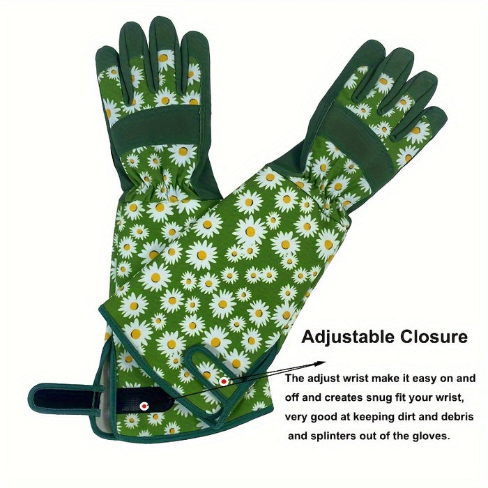 1 Pair Ambidextrous Thorn Proof Gardening Gloves, Polyester Material, Lead & Latex Free, Touch Screen Compatible, Breathable with Reinforced Fingertips & Extended Sleeves for Rose Pruning & Outdoor Work