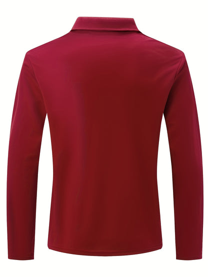 Men's Casual Long Sleeve Zipper Lapel Shirt with Chest Pocket, Spring/Fall Outdoor Wear