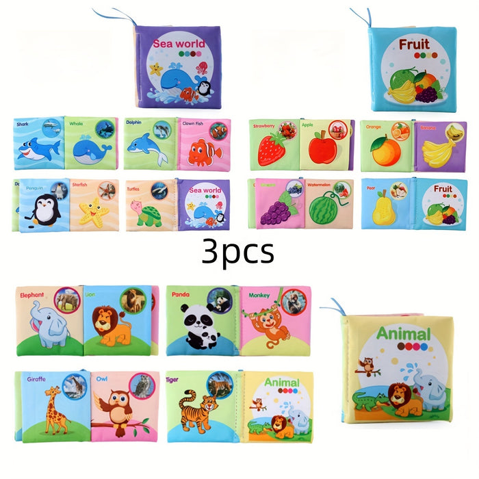 5-Pack/3-Pack Soft Fabric Baby Books, Cognitive Educational Toys, Durable & Washable, Vibrant Fruit, Animal, Ocean Themes, Early Learning & Cognitive Development, Perfect for Christmas, Birthday, Halloween, Thanksgiving, East