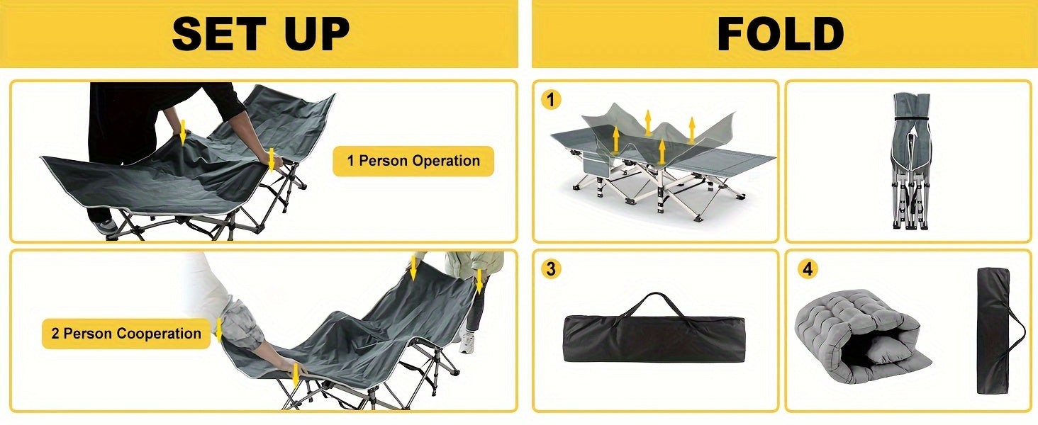 Folding Camping Cot With Mattress, Sleeping Cots For Adults - Heavy Duty Grey - Portable & Durable - Perfect for Camping, Hiking & Backpacking - Ideal Gift for Outdoor Enthusiasts