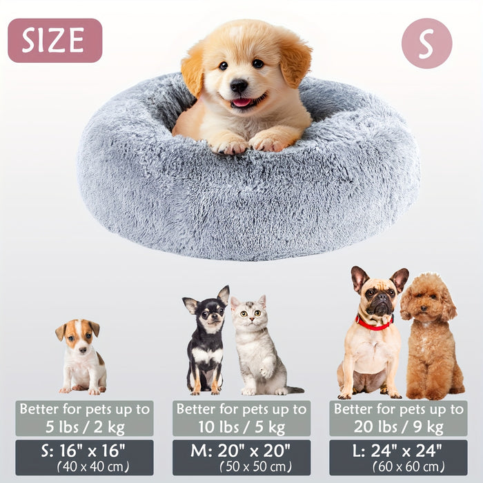 Calming Dog & Cat Bed, Donut Cuddler Warming Cozy Soft Round Bed, Fluffy Faux Fur Plush Cushion Bed For Small Medium And Large Dogs And Cats (16"/20"/24"/28"/31"/39") Christmas Gift