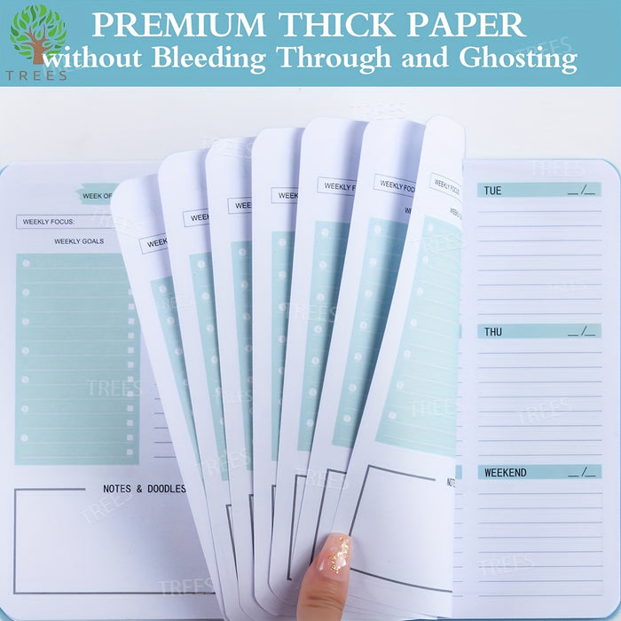 1pc TREES A5 Spiral Undated Planner, 52 Sheets, Daily Weekly Agenda Notebook, PVC Cover, Office School Stationery, Goal Setting & Planning, 8.3x5.5 Inches