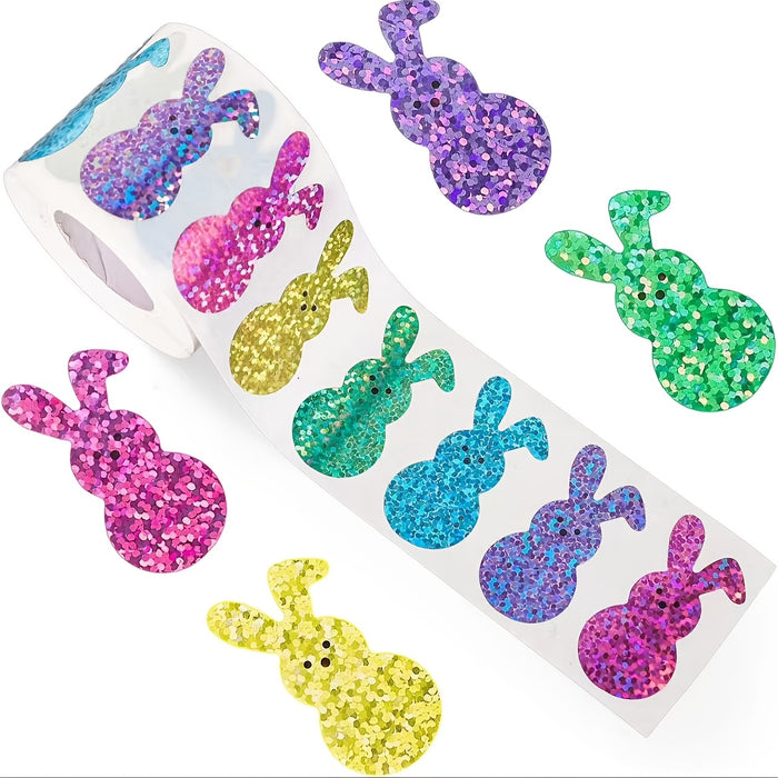 500pcs Easter Bunny Stickers - Colorful Laser-Cut Rabbit Decals, 5 Shimmering Colors, Self-Adhesive Sealing Labels for Envelopes, Journals & Party Favors