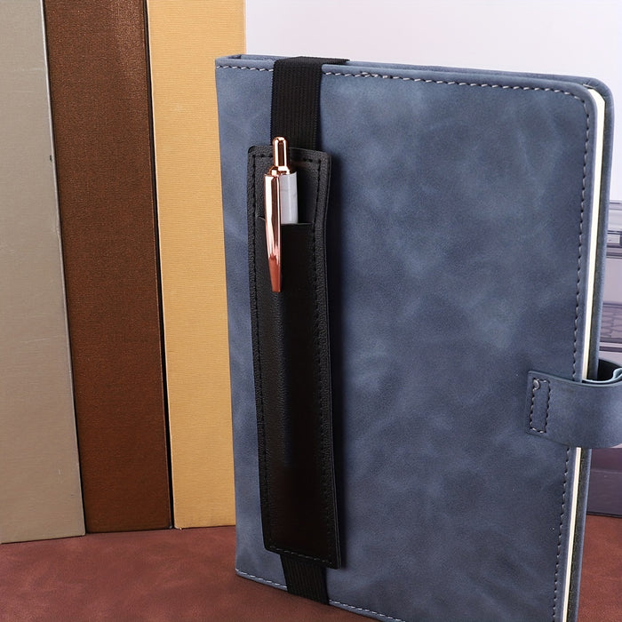 1pc Solid Color Notebook Pen Cover Pen Holder Pu Single Storage Elastic With Pen Bag