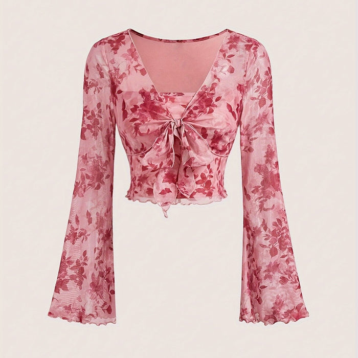 [Orientation]New style trumpet sleeve tie bow design top