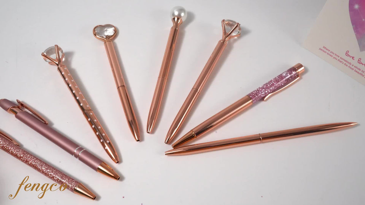3/5/8pcs Rose Gold Ballpoint Pen Set Liquid Sand Glitter Metal Crystal Diamond shape Pen Girly Black Ink Pen Gifts for Wedding Office Desk Supplies