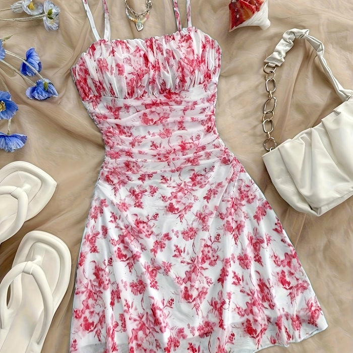 [New Floral Print Elegant Dress] Women's New Floral Print Halter Dress Fashionable Elegant Suitable for All Seasons
