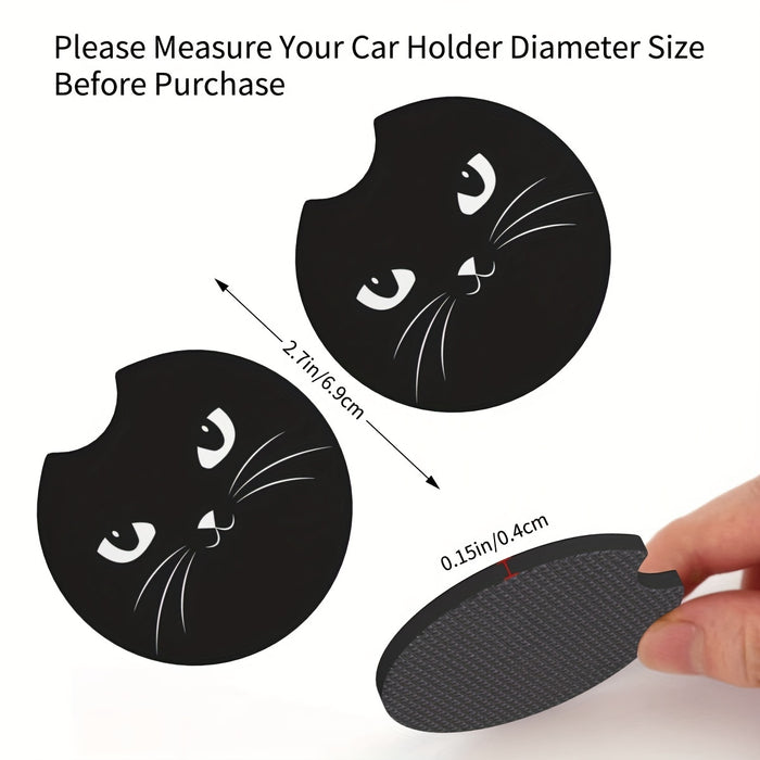 2pcs 2-Pack Cat Car Cup Holder Coasters with Finger Notch, Easy Removal, Car Interior Accessories for Drinks and Cups