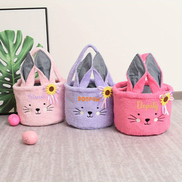 (Embroidery Customization) Easter Fashion Personalized Plush Two Picture Handheld Basket, Storage Basket, Storage Basket, Storage Bag, Personalized Embroidery Customization, Perfect Easter Gift, Best Gift for Family, Lovers a