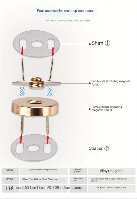 Pack Of 10 Magnetic Clasps, 14-18MM, For Handbags, Wallets, Craft Bags, And Accessories
