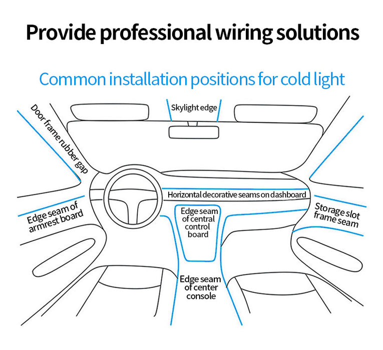 196.85inch blue LED Car Interior Lighting Strip Auto LED Strip Garland EL Wire Rope Car Decoration Lamp Flexible Tube Neon Car Accessories, Without Battery
