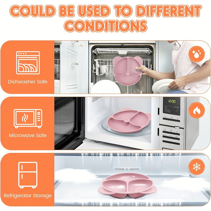 10-Piece BPA-Free Silicone Toddler Feeding Set - Pink Animal Print, Includes Suction Cup Dividers, Spoon, Fork, Straw Cup, Bib - Microwave & Oven Safe - For Baby Led Weaning - Perfect Gift for New Parents